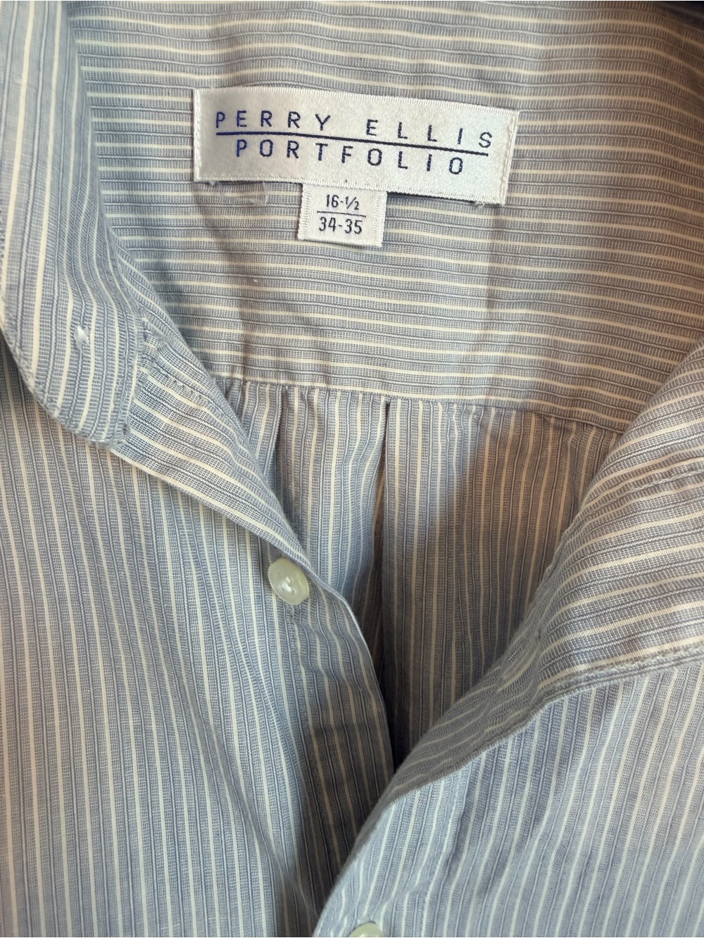 Perry Ellis Light Blue and White Pinstripe Dress Shirt